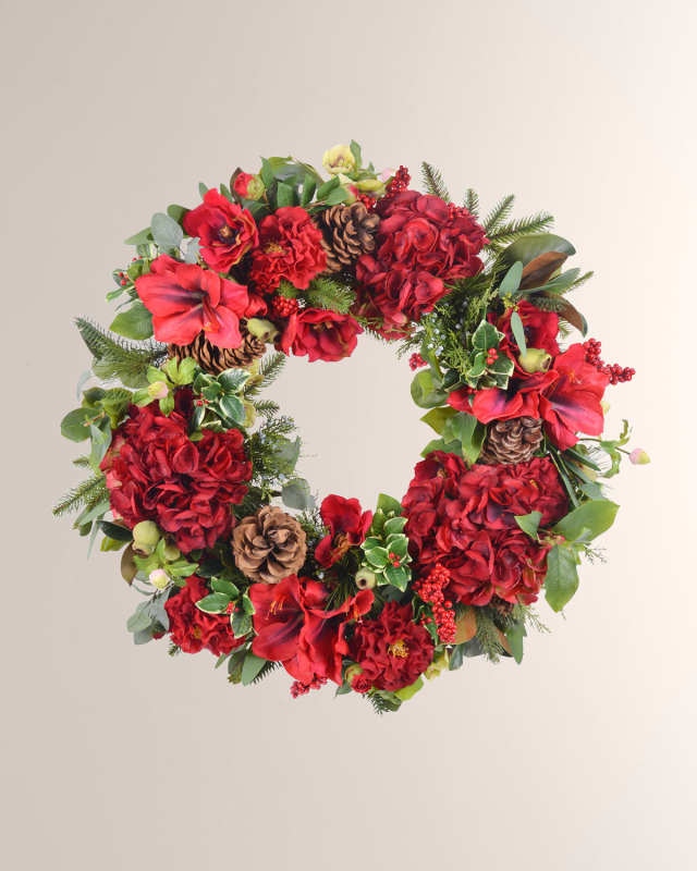 Amaryllis Hydrangea Wreath 32"